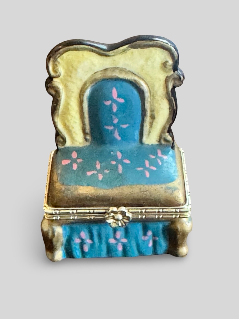 Vintage-Style Enamel Chair Trinket Box in Teal, Pink & Gold